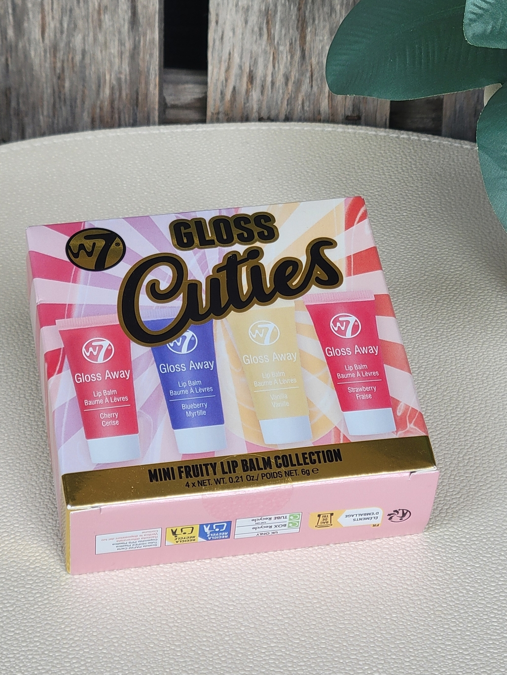 W7 Gloss Cuties Mini Fruity Lip Balm Set - Pink, Blue, Yellow, Red